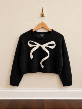 Wild Fable Bow Cropped Fuzzy Sweater Coquette Black S
